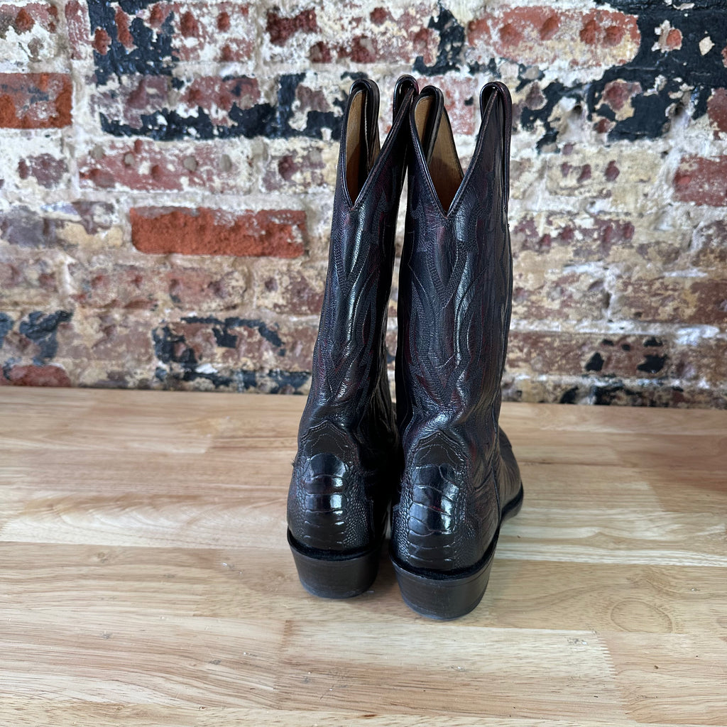 Lucchese 1883 Full Quill Ostrich Wingtip Mens 8 EE Black Cherry Cowboy Boots