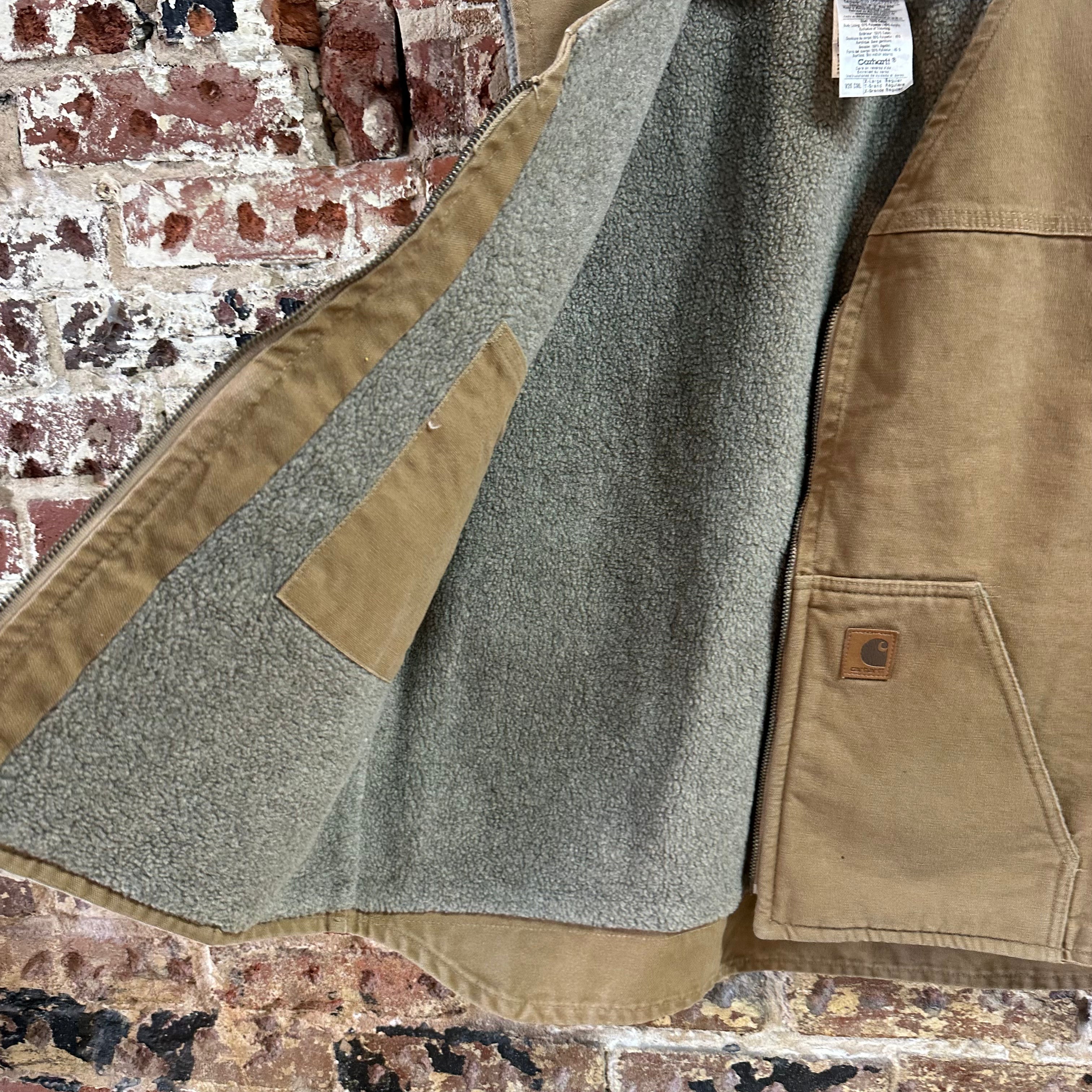 Carhartt Vest Mens XL Tan Canvas Sherpa Lined Workwear Barn Chore