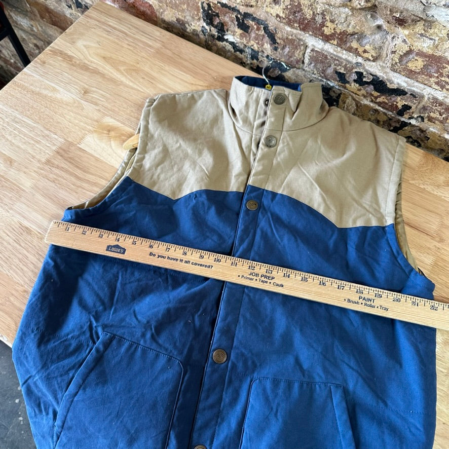 Magellan Outdoors Vest Men’s Medium Blue Tan Quilted Western Style Cowboy Snap