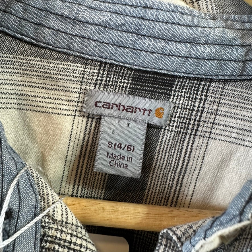 Carhartt Womens Small Button Shirt long Sleeve Button Up Workwear Black plaid