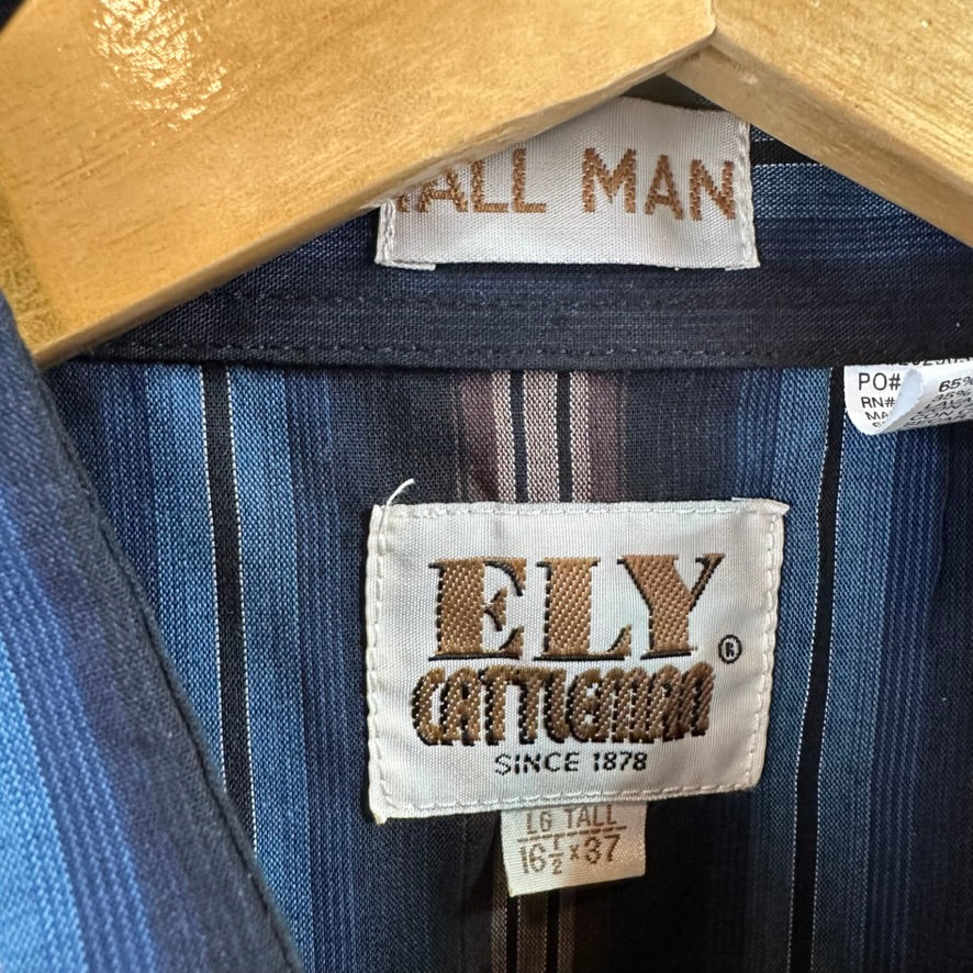 VTG Ely Cattleman Men's Large Tall Blue Western Shirt NEW