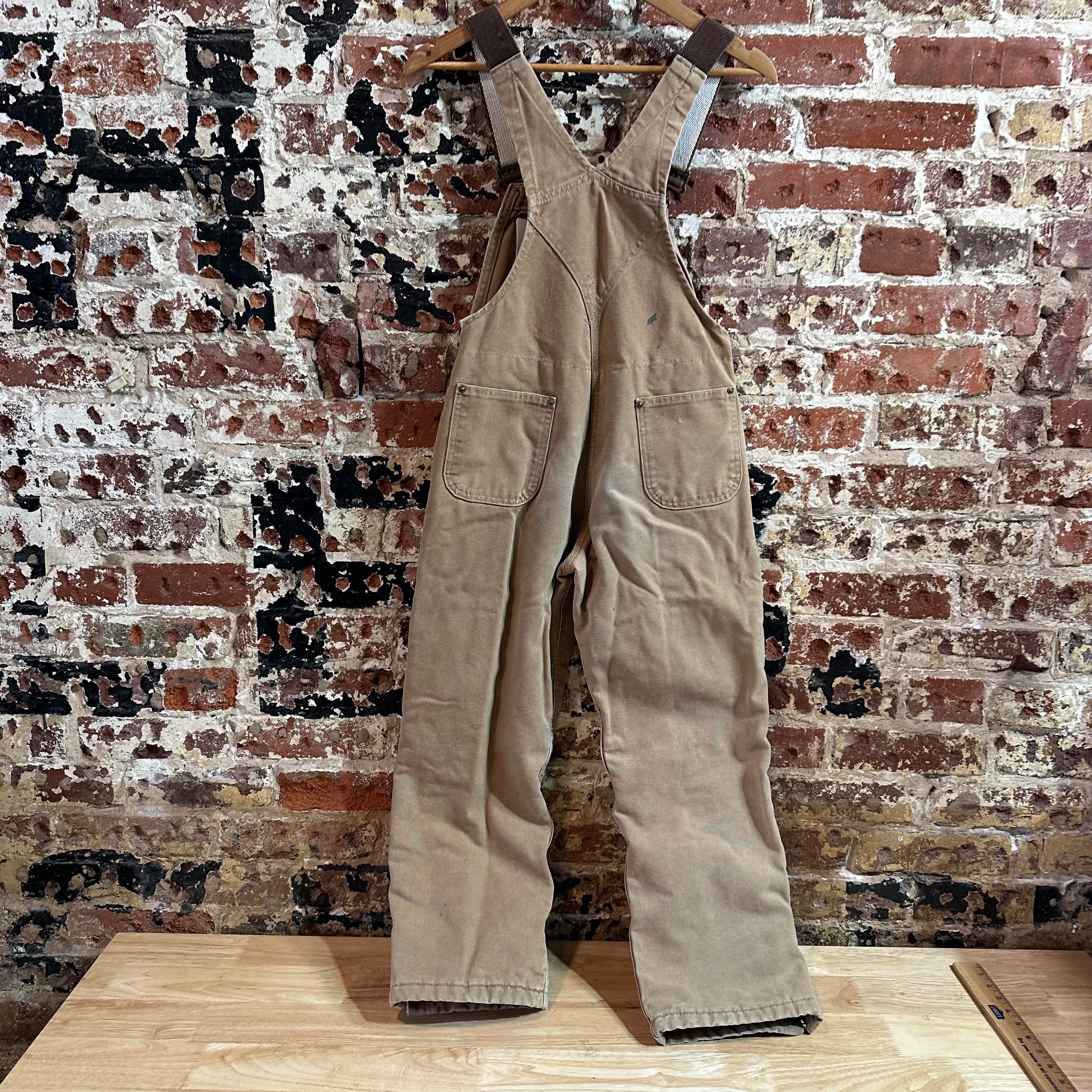 Vintage Carhartt Boy's Large Brown Bib Insulated Overalls Double Knee Farm Bibs