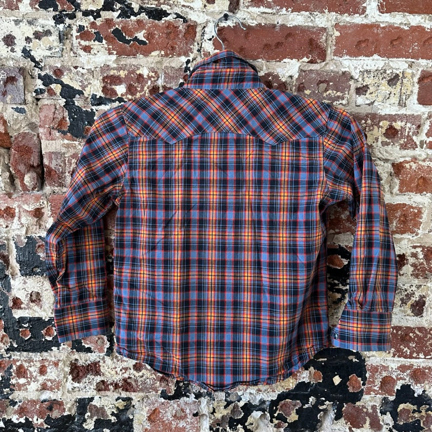 Wrangler Shirt Boys Small Button Up Youth Rodeo Cowboy Western Long Sleeve Blue