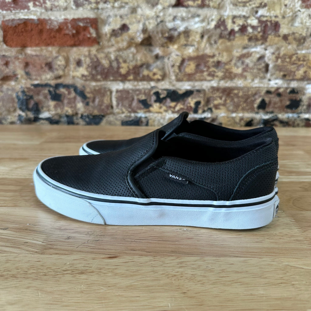 VANS Off The Wall Perf Leather Asher Black Slip On Skate Shoes Womens 7