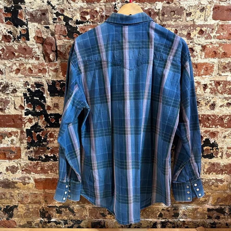 VTG Wrangler Men's Large Blue Western Shirt