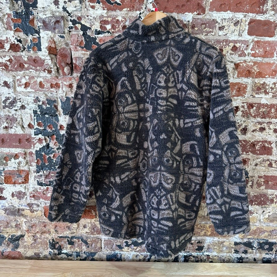 VTG THE NORTH FACE Womens Large 1/2 Zip black Brown Fleece Aztec expedition