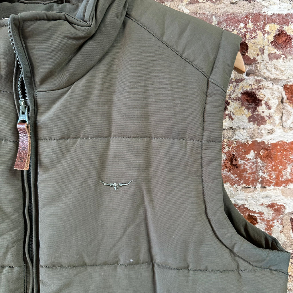 RM Williams Vest Mens SMALL Green Puffer Sleeveless Full Zip winter warm Size S
