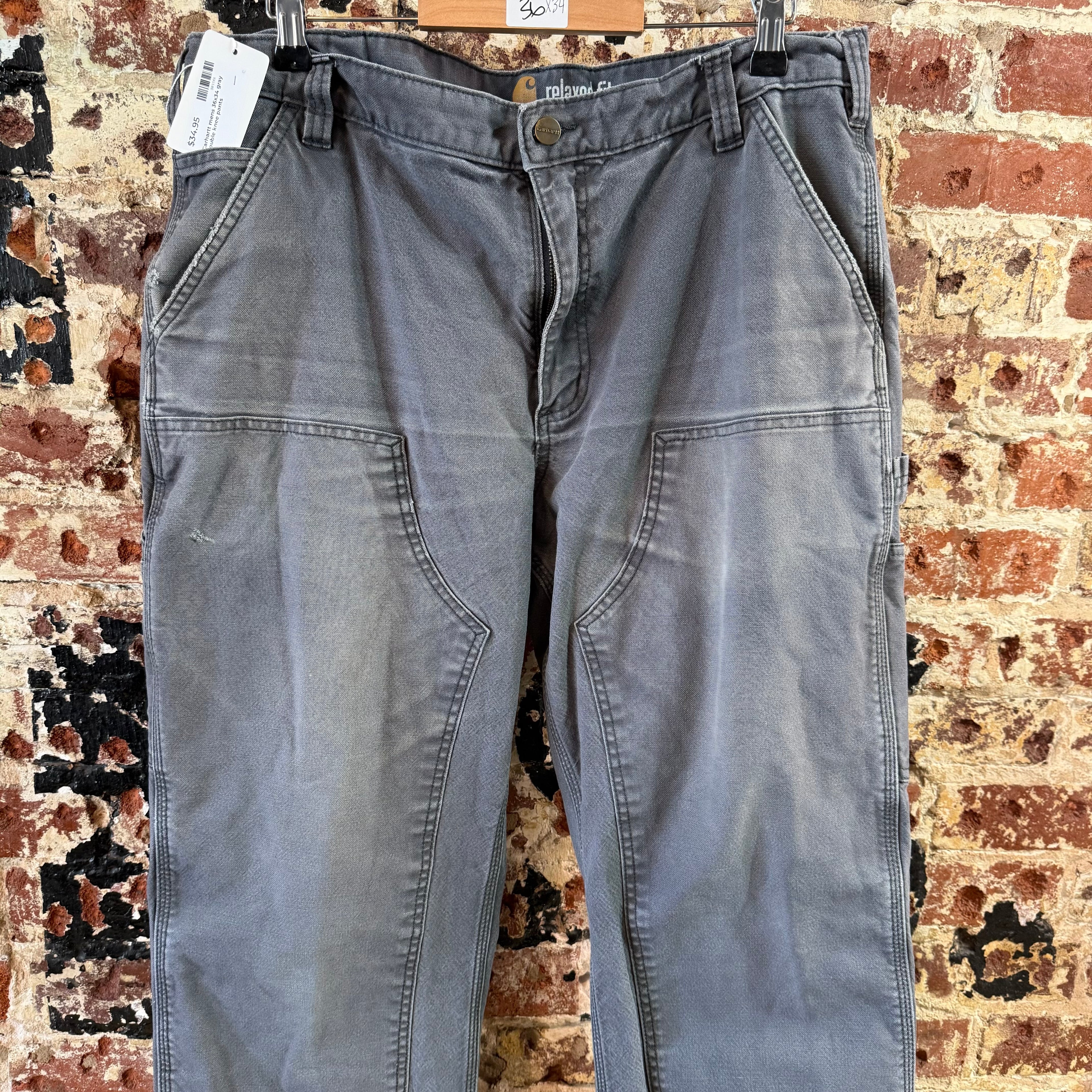 Carhartt Double Knee Gray Pants Mens 36x34
