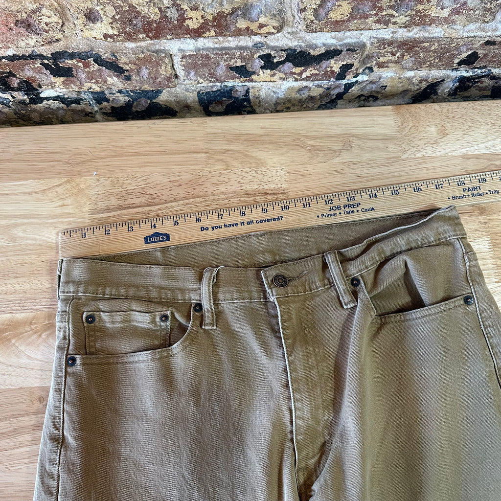 Levis 513 Jeans Mens 34x30 Brown Tan Slim Straight Leg Denim (measures 35x28.5)