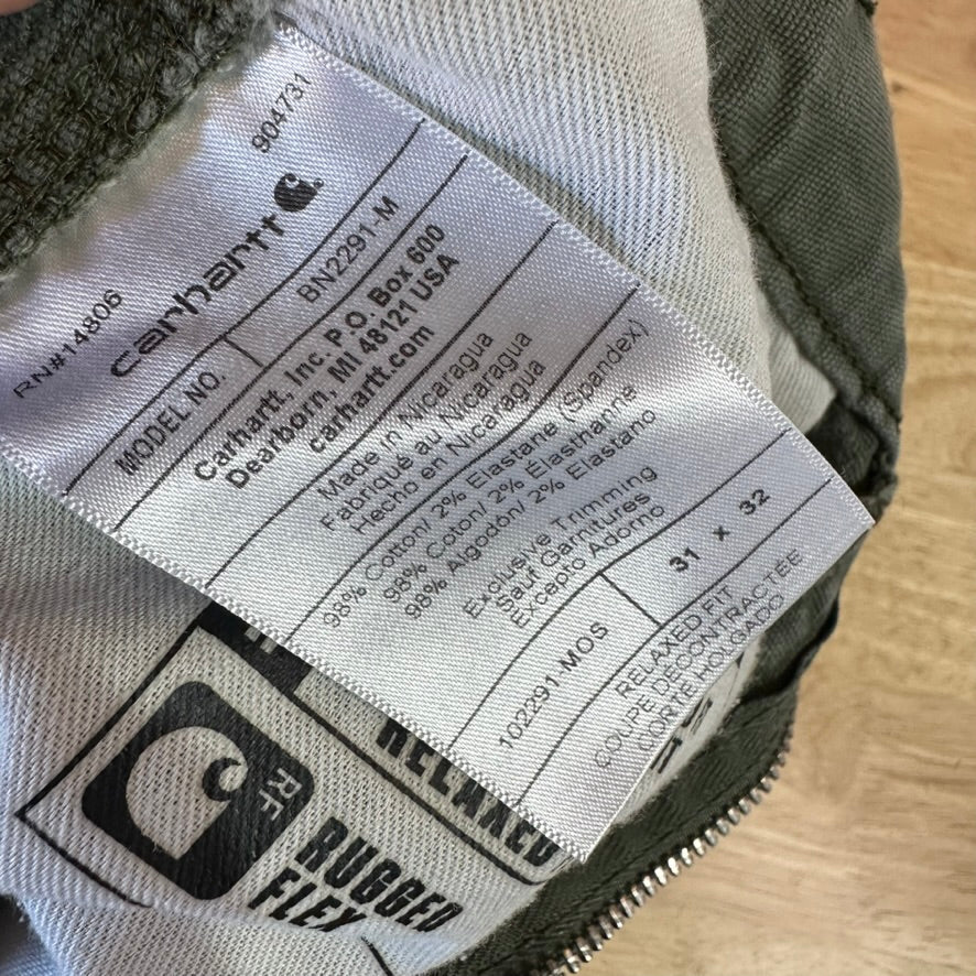 Carhartt Relaxed Fit Pants green rugged canvas work Mens 31x32 MOS
