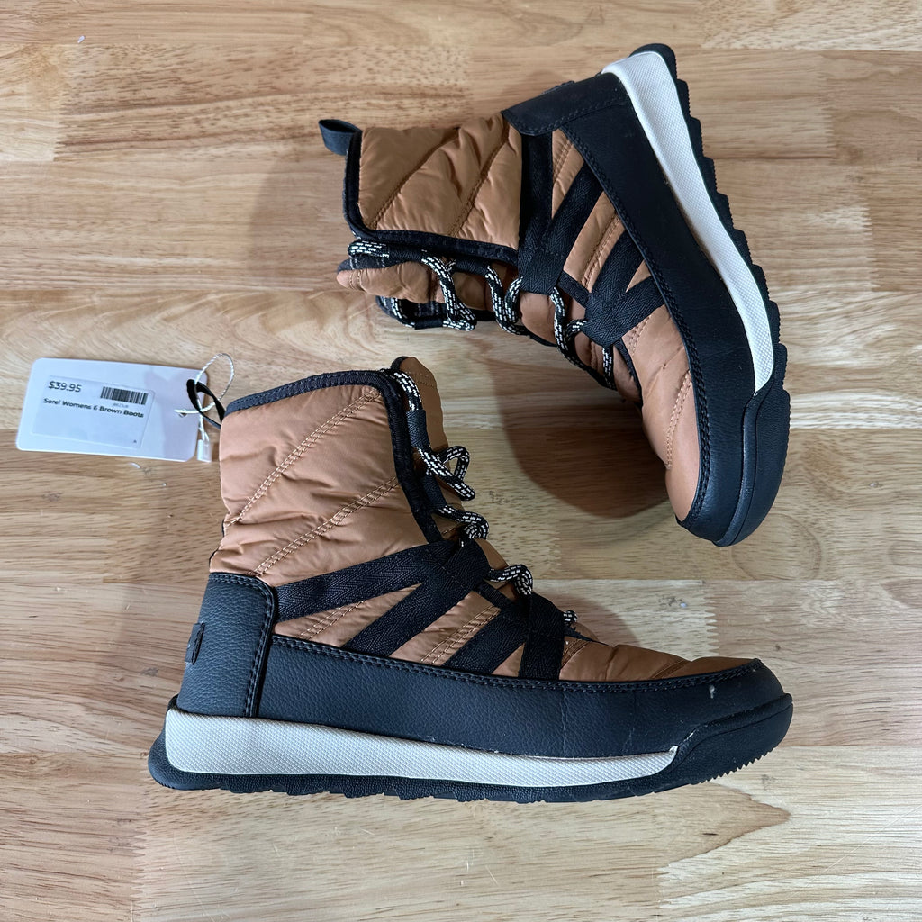 Sorel Whitney II Short Elastic Lace Winter Boots Waterproof Elk Womens 6 Brown