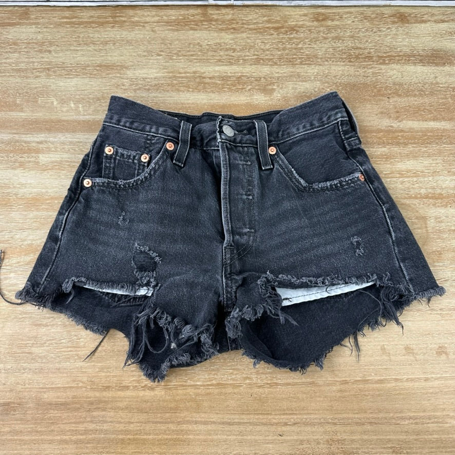 Levi's Cut Off Denim Black Jean Shorts Womens 23 Distressed - 24x2"