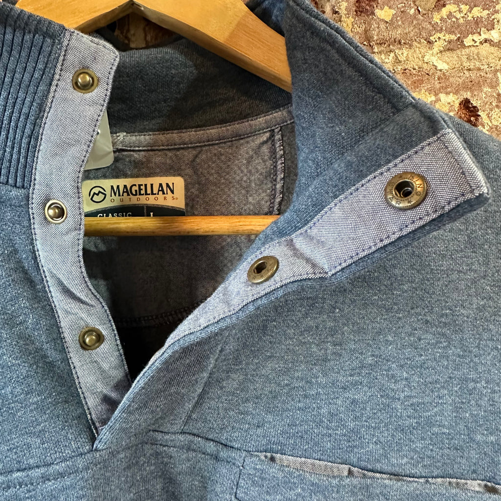 Magellan 1/4 snap Sweatshirt Pullover Blue Campfire Mens Large