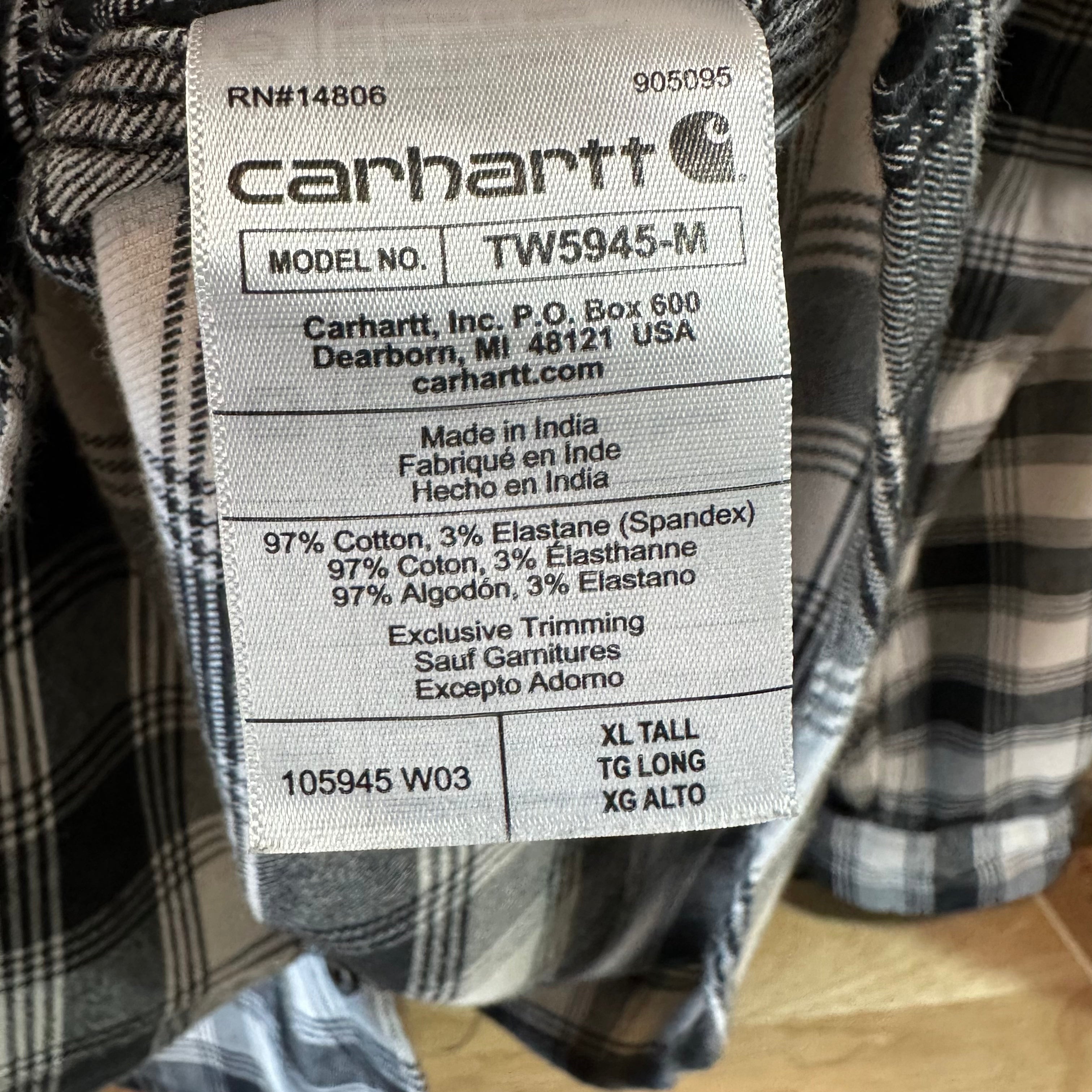 Carhartt Black Flannel Men’s XL Tall