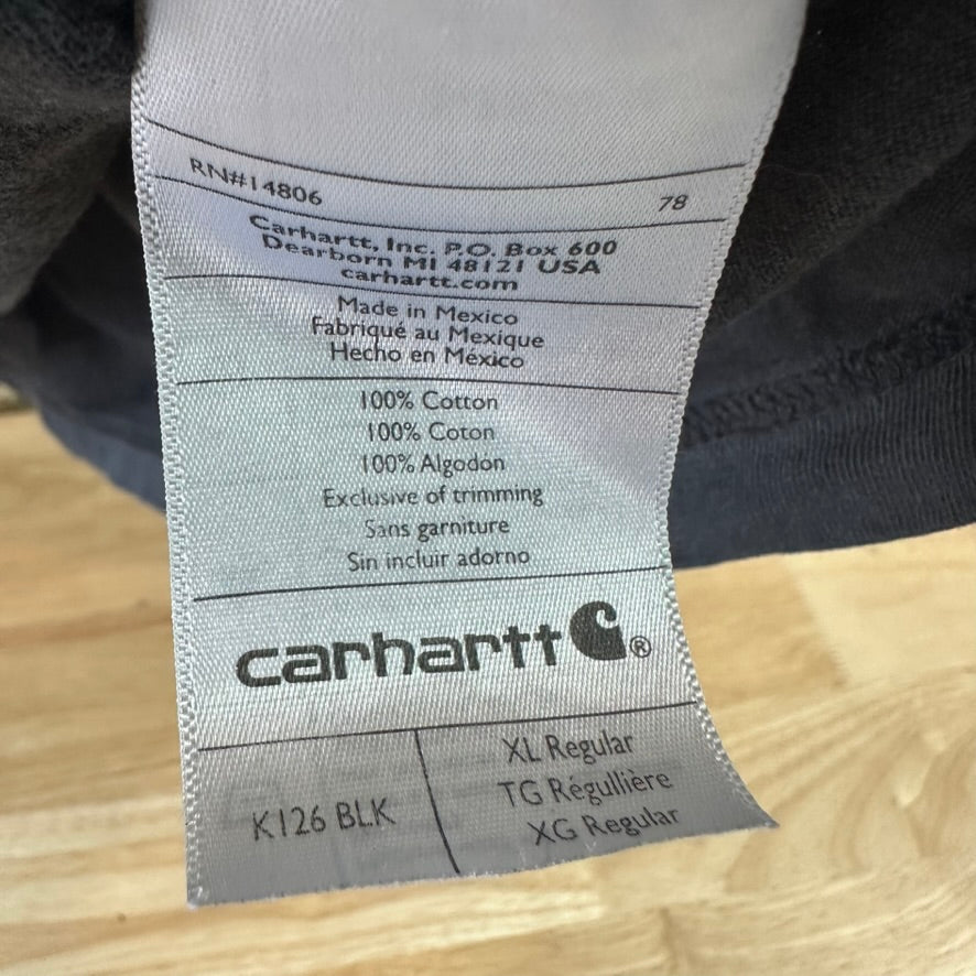 Carhartt T Shirt Mens XL Long Sleeve K126 BLK Black Logo Pocket T-Shirt