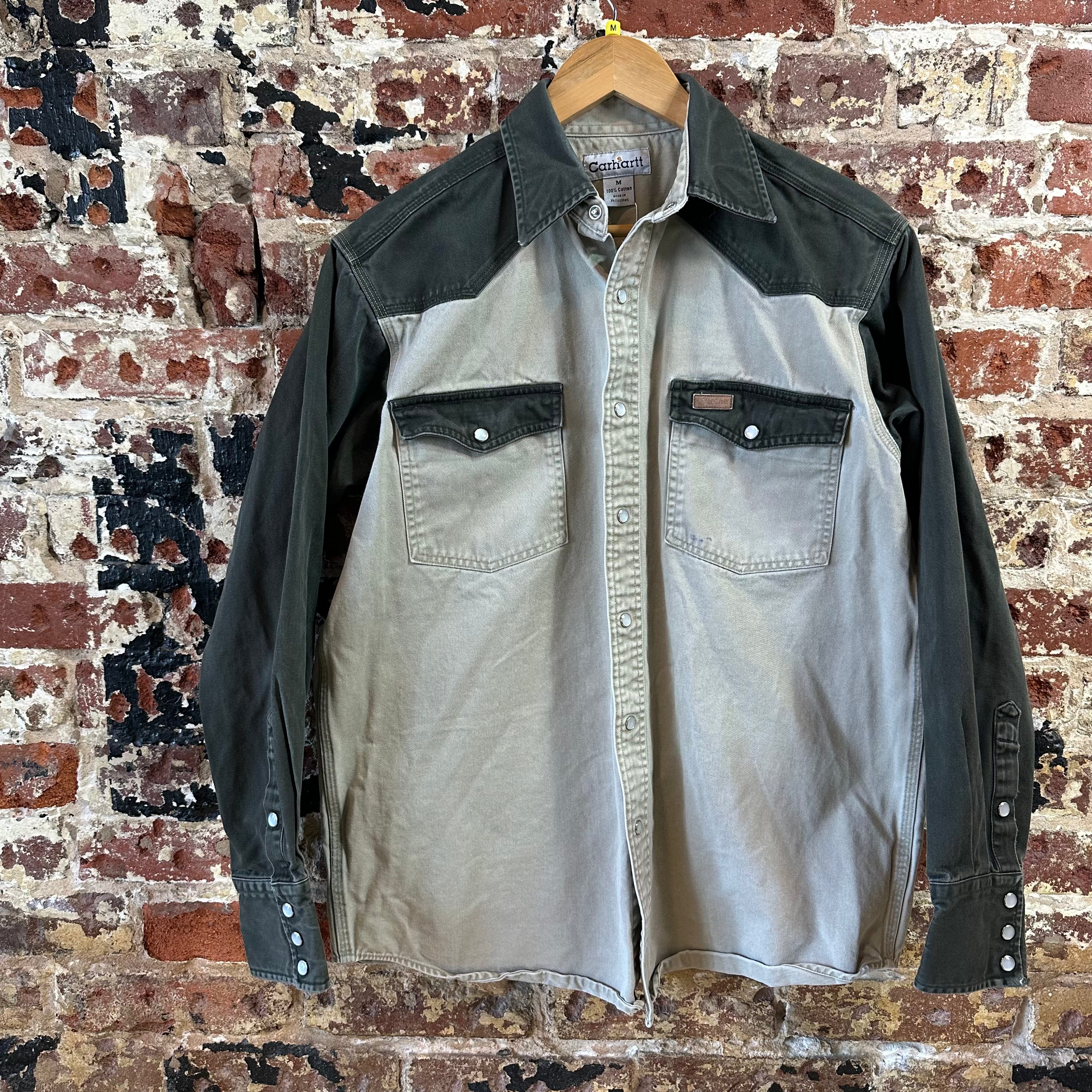 Carhartt Mens Medium Green Tan Western Shirt
