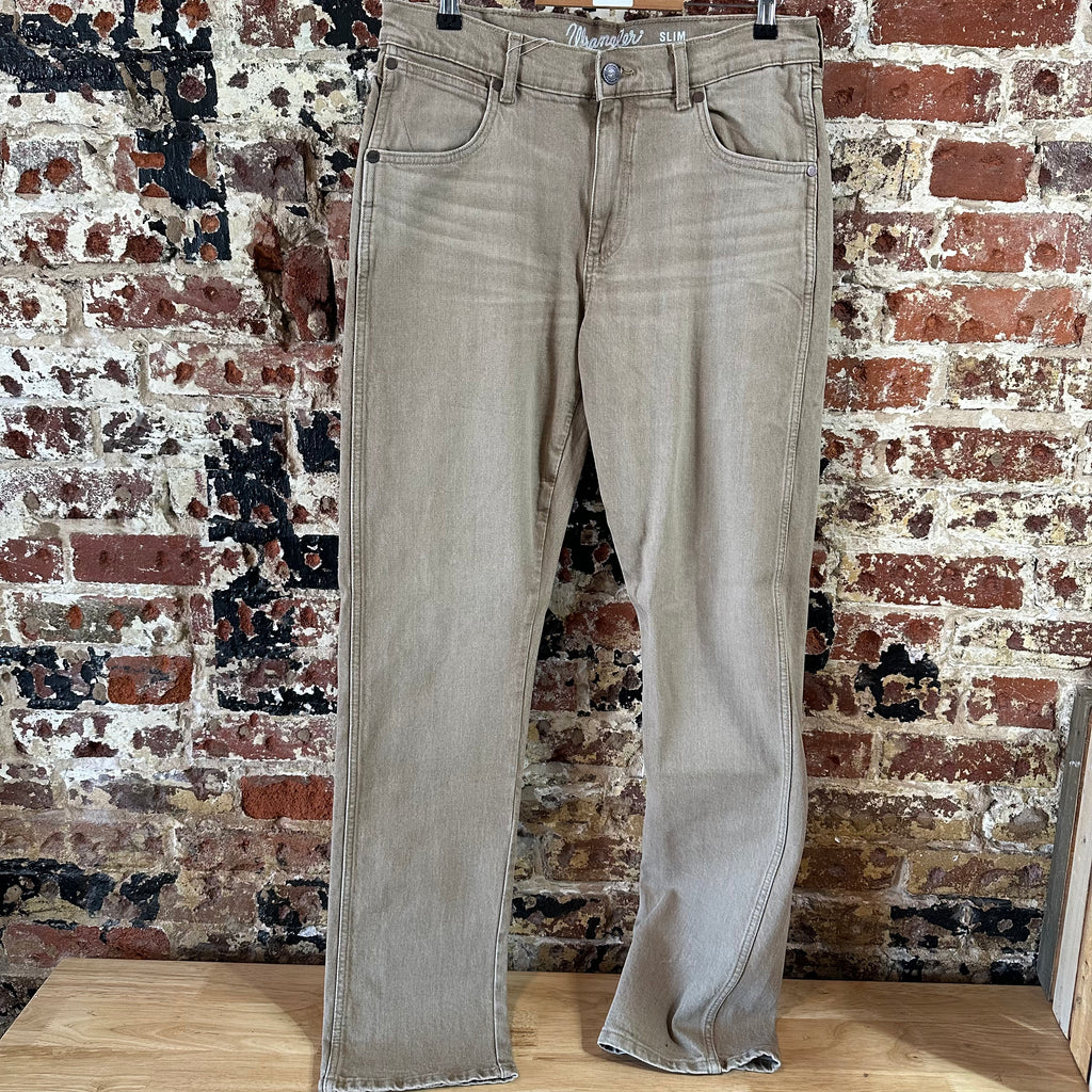 Wrangler Slim Straight Mens 32x34 Tan Jeans