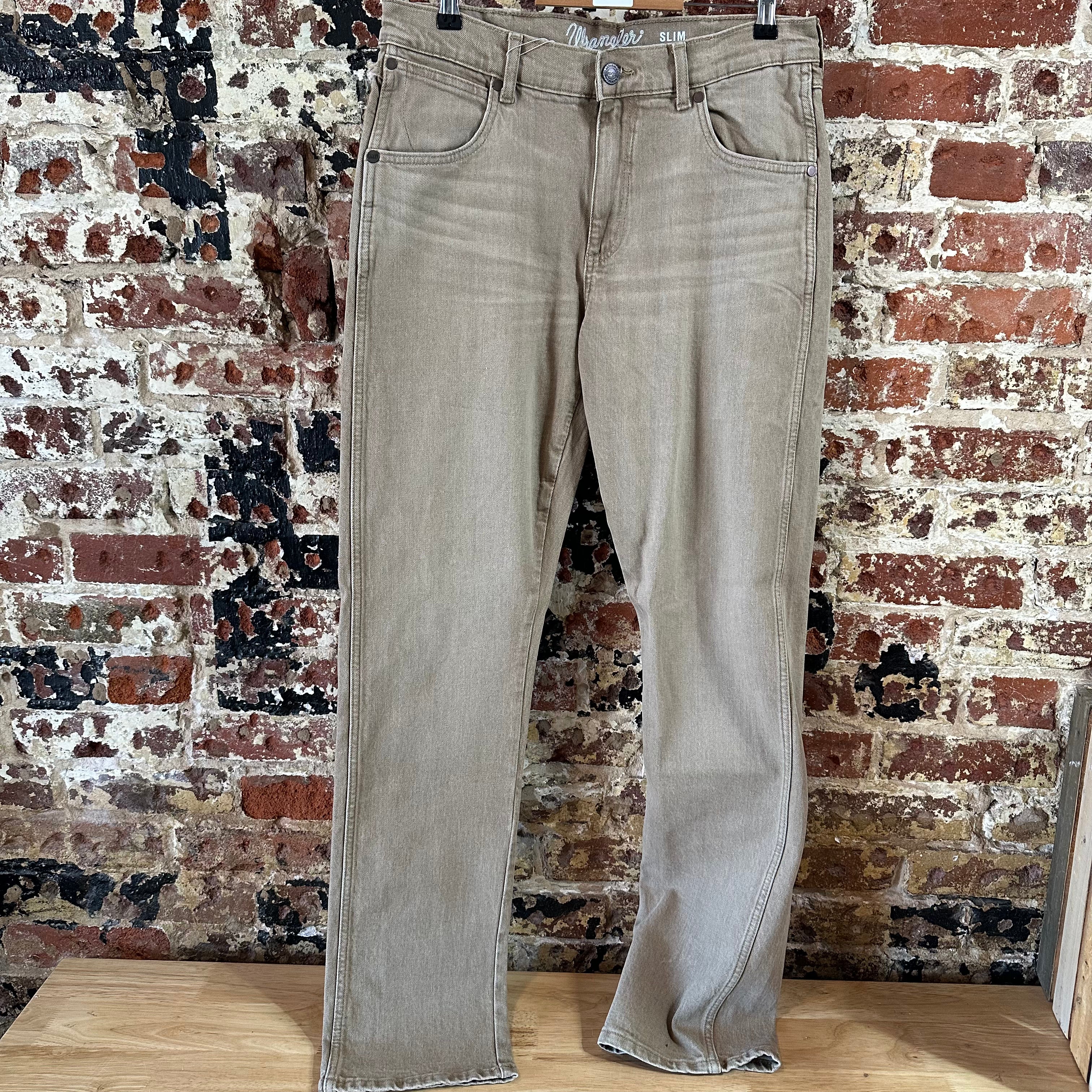 Wrangler Slim Straight Mens 32x34 Tan Jeans