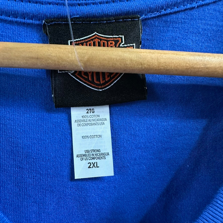 Harley Davidson Women's 2XL Short Sleeve Blue V Neck T-Shirt NEW