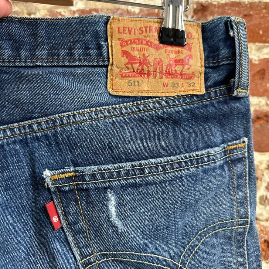 Levis Mens 511 Blue Jeans 33x32 Slim Fit Modern Denim Levi's Distressed