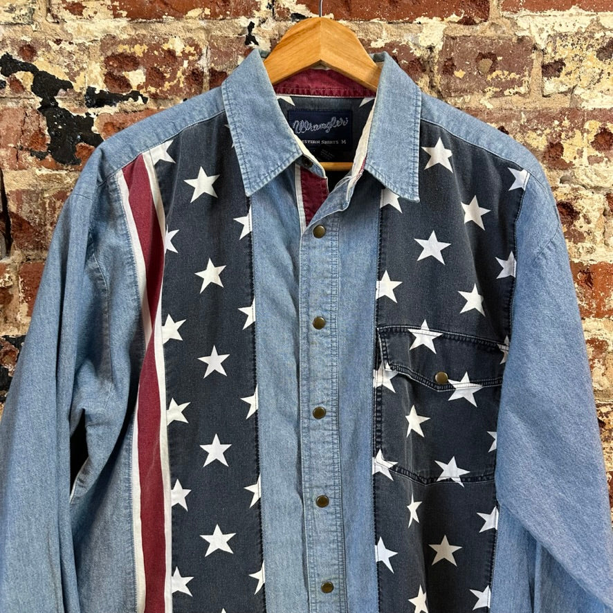 VTG Wrangler Mens Medium Western Flag Shirt