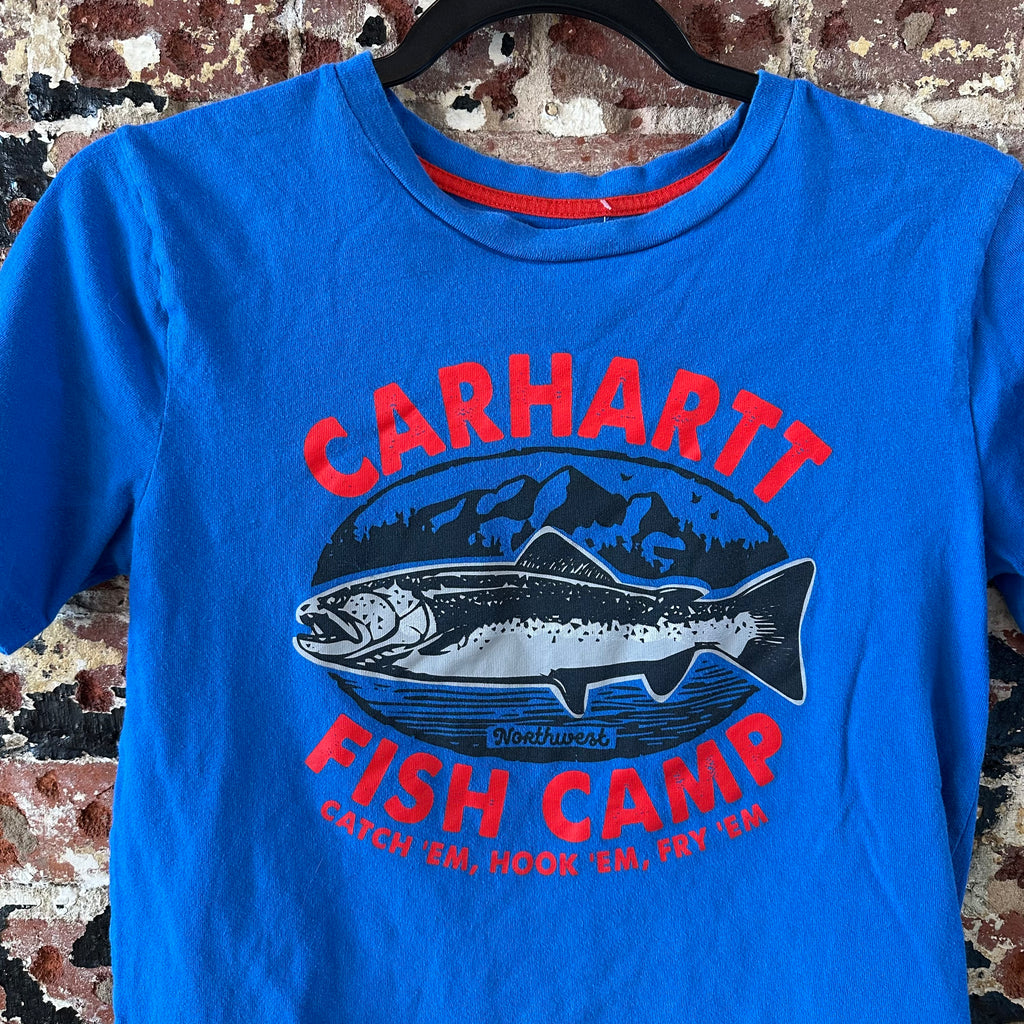Carhartt Short Sleeve T-Shirt Boys Medium Blue Fish Camp