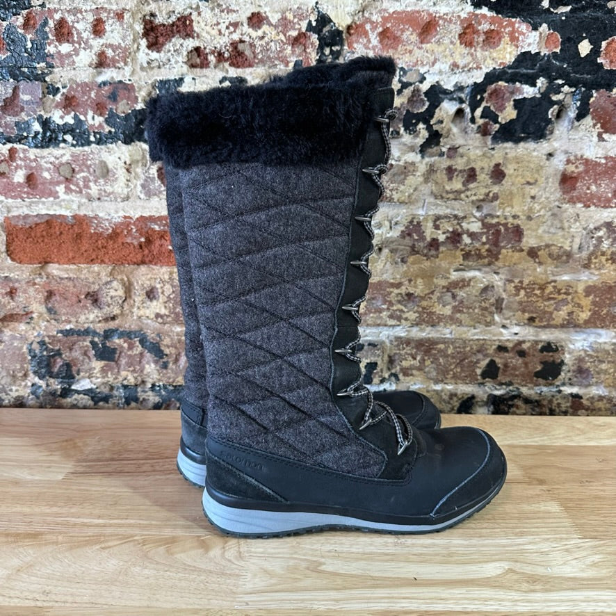 Salomon Hime High Women's Waterproof Quilted Winter Snow Boots Black 7 Lace Up