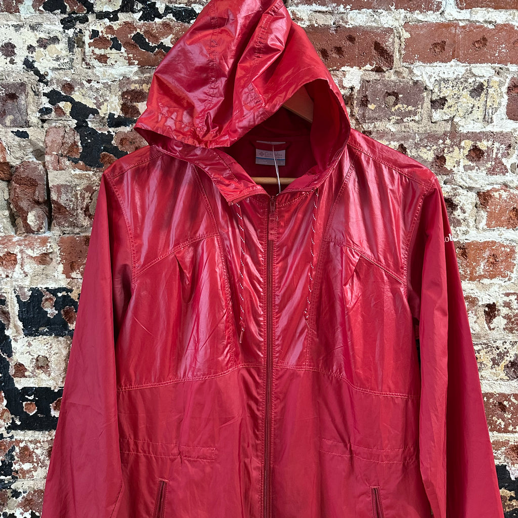 Columbia Windbreaker Women's Small Red Outdoor Rain Jacket Full Zip Hooded