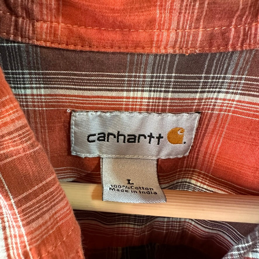 Carhartt S252 TEC Long Sleeve Mens Shirt Large Button Up Burnt Orange Plaid