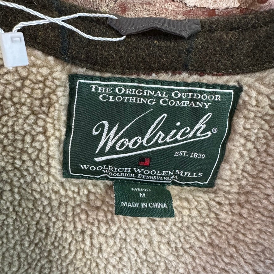 Woolrich Vest Mens Medium Wool Green Plaid Sherpa Lined Zipper Outdoor
