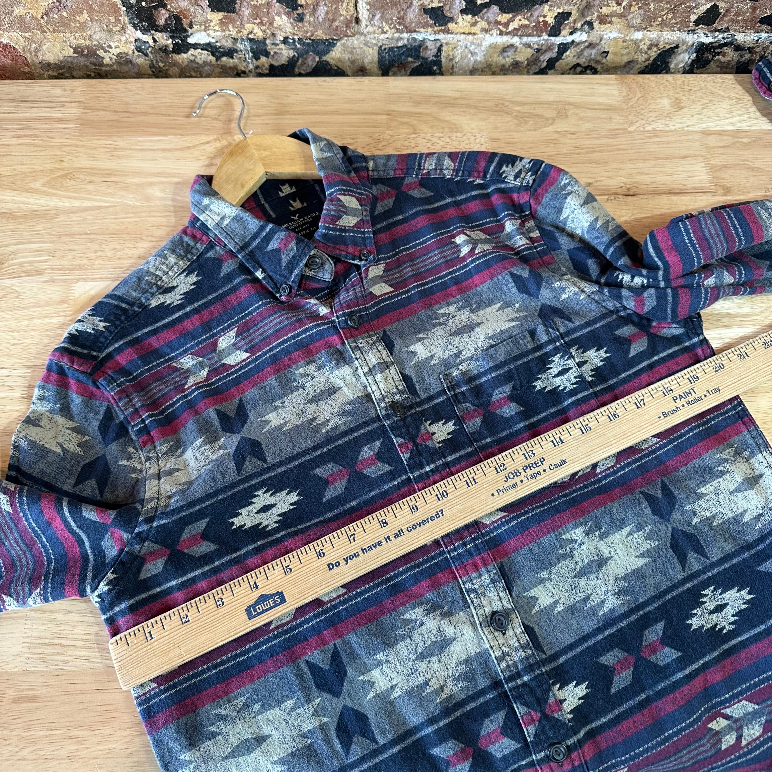 American Eagle AE Aztec Shirt Mens Medium Button Up Western Southwest Blue Red