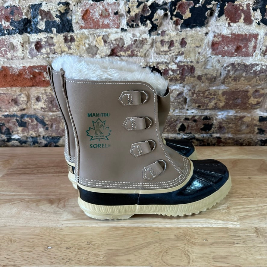 Sorel Manitou Boots Mens 8 Tan Waterproof Fleece Nubuck Leather Rubber Winter