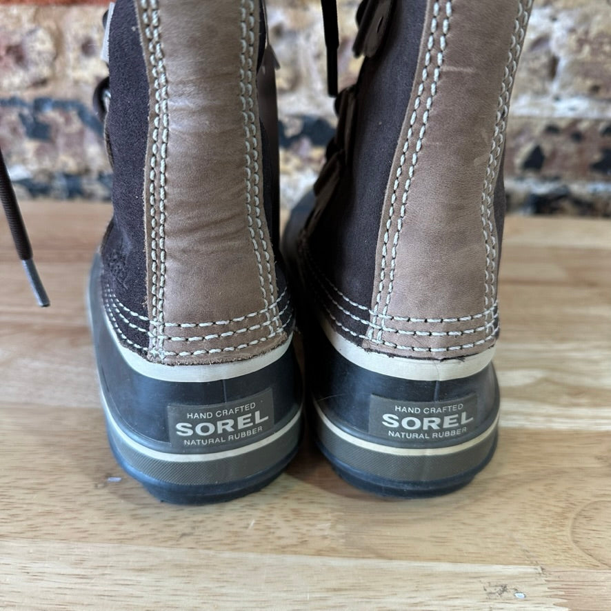 Sorel Joan Of Arctic Faux Fur Trimmed Leather Lace Up Boots Size 7 Brown