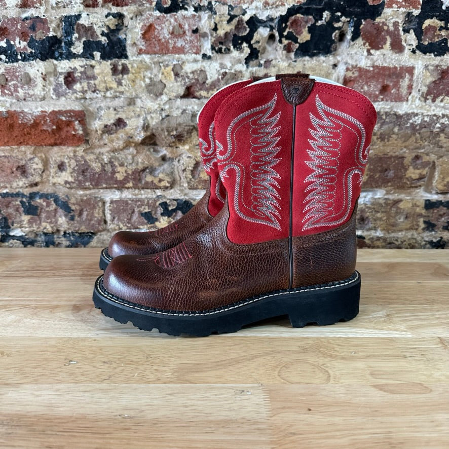 Women's Ariat Cowboy Boots Style 10010924 Brown Red Uppers Blue Stitch Size 10 B