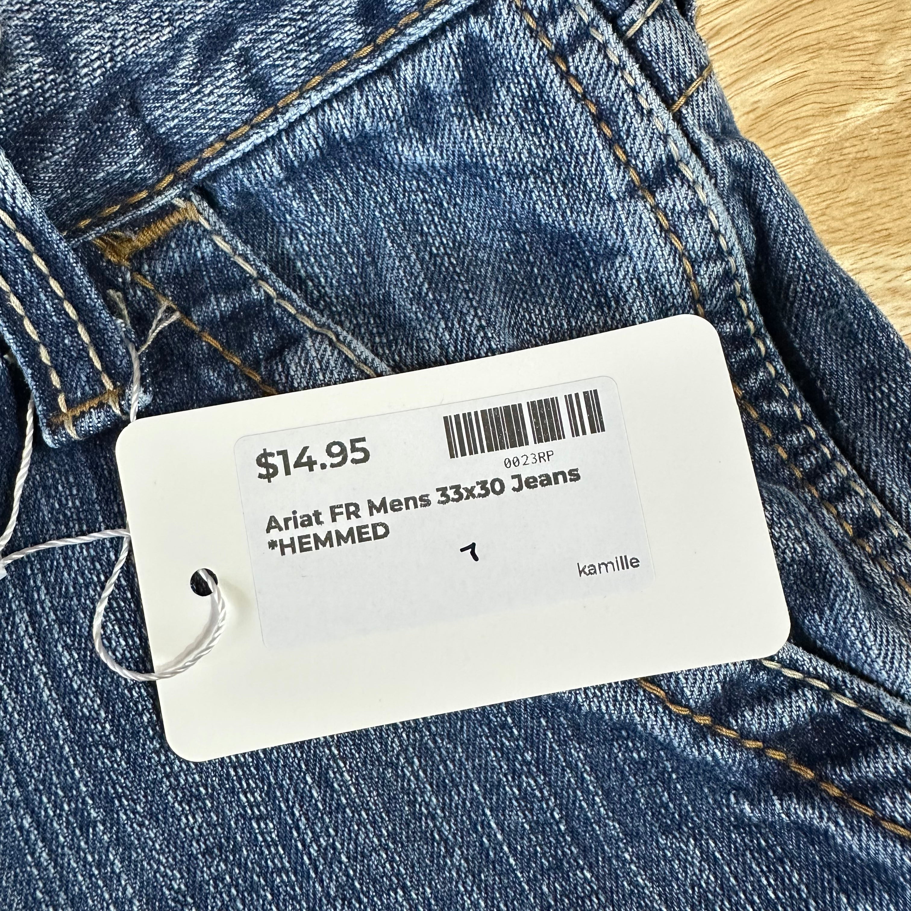 Ariat FR Jeans Men's 35x23.5 M7 Slim Straight Blue denim *HEMMED