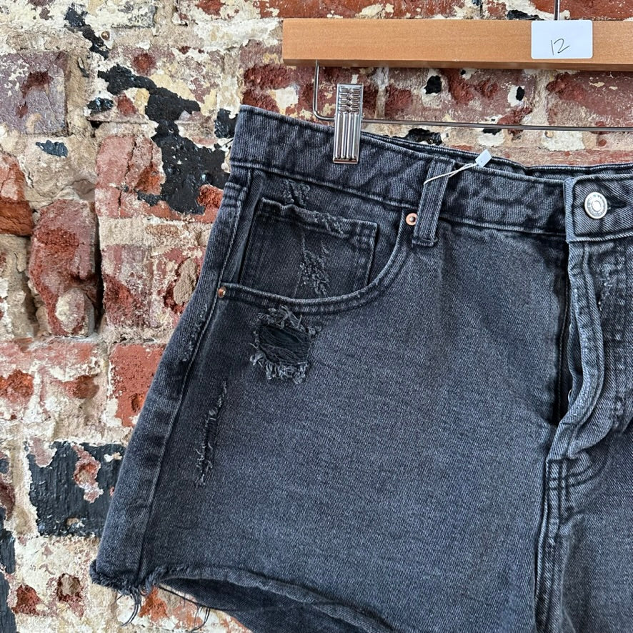 Wild Fable Super High Rise Cutoff Denim Shorts Black Distressed Womens 12 (34x2)