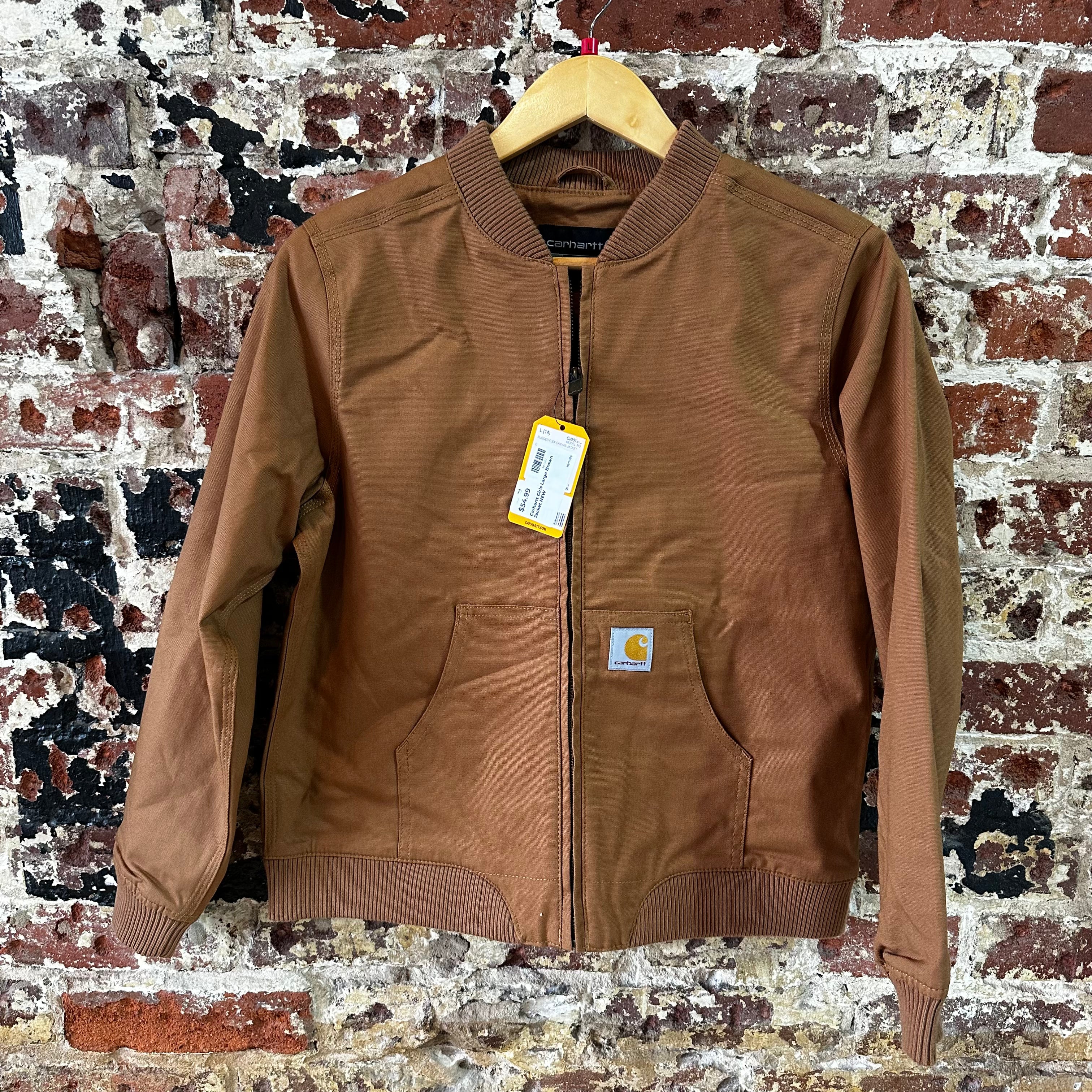 Carhartt Jacket Youth Girls Large (14) Rugged Flex Canvas Bomber Coat NEW Brown