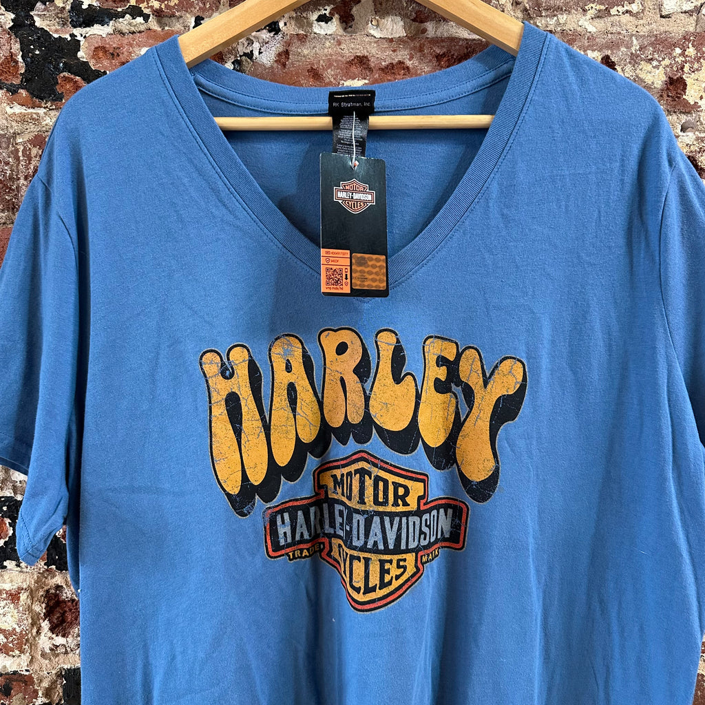 Harley Davidson Women's 2XL Short Sleeve Blue T-Shirt V-Neck NEW