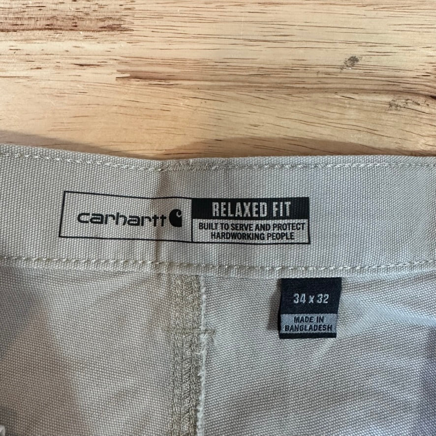 Carhartt Tan Pants Mens 34x32 canvas work utility Rugged Flex