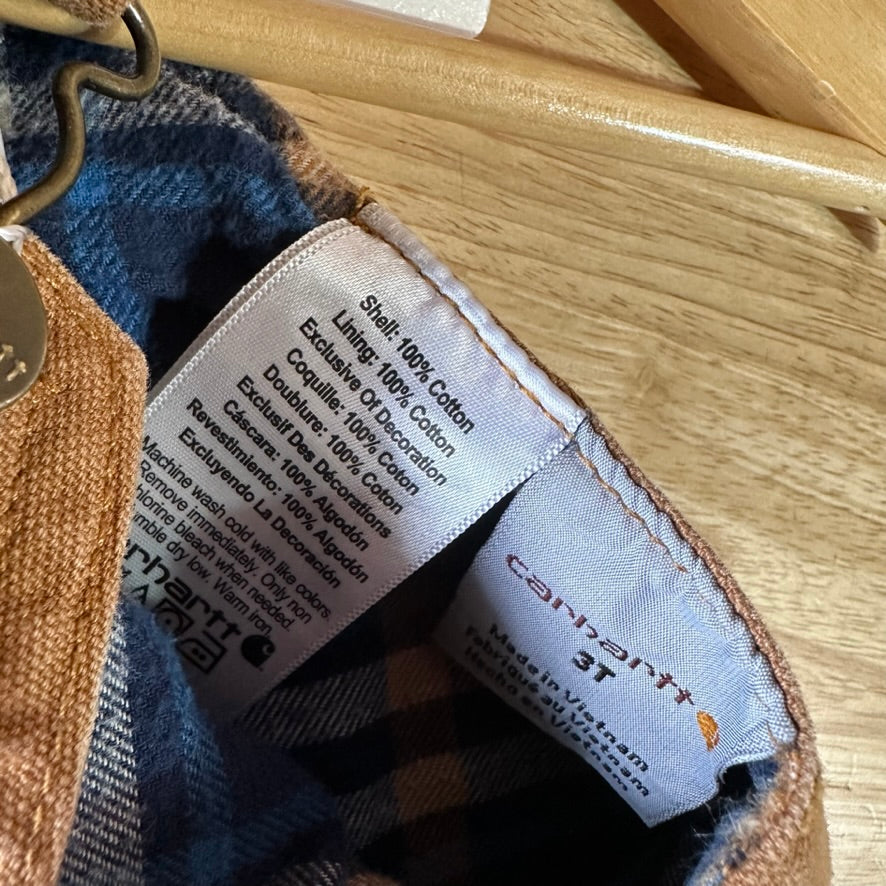 Carhartt Brown Flannel Lined Bibs Boys 3T