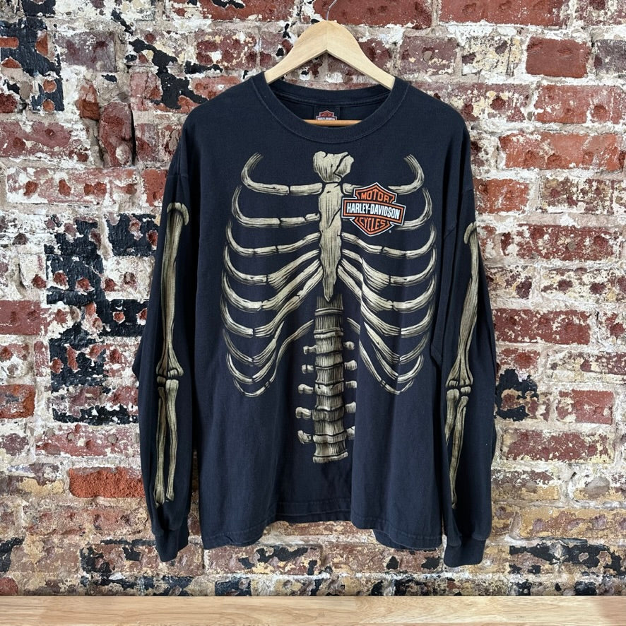 Harley Davidson T-Shirt Mens XL Long Sleeve Rare Skelton Bones