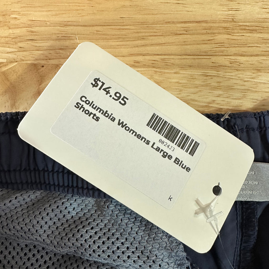 Columbia Camo Large Blue Drawstring w/Pockets Womens Shorts casual 32x4.5"