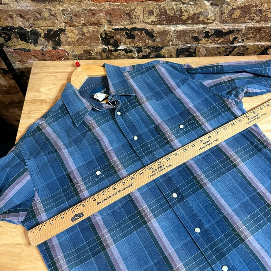 VTG Wrangler Men's Large Blue Western Shirt
