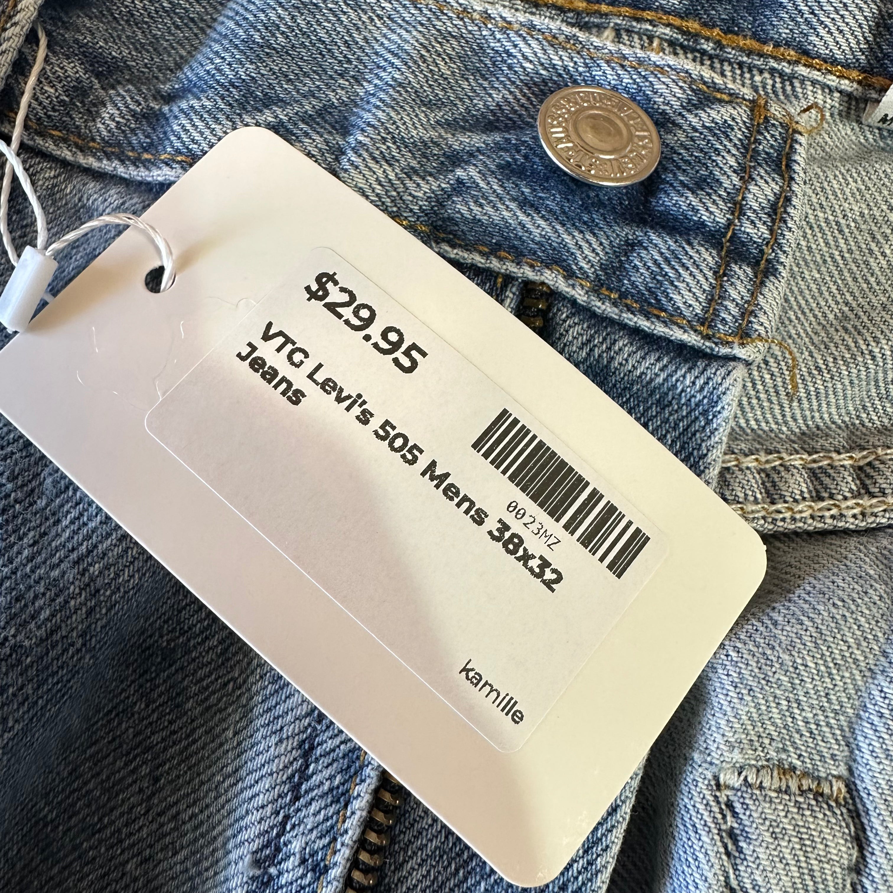 Vintage Levis 505 Jeans Mens 38x32 Regular Zip fly Blue denim Levi's 2001 y2k