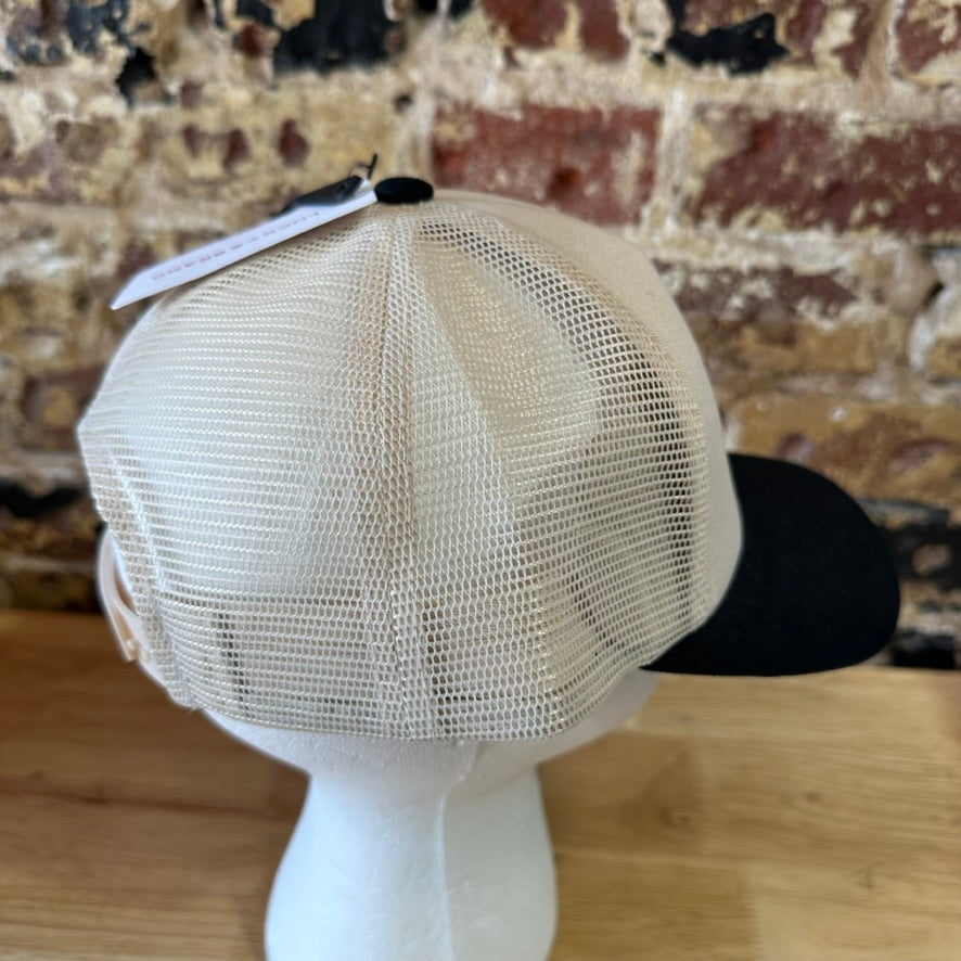 Lucky Brand Dungarees Trucker Hat Cream Black Snapback Mesh Cap NWT