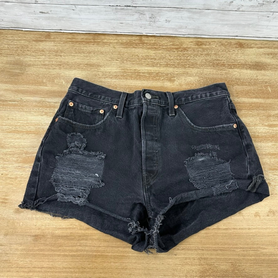 Levi's Cut Off Denim Black Jean Shorts Womens 32 Distressed - 33x2"