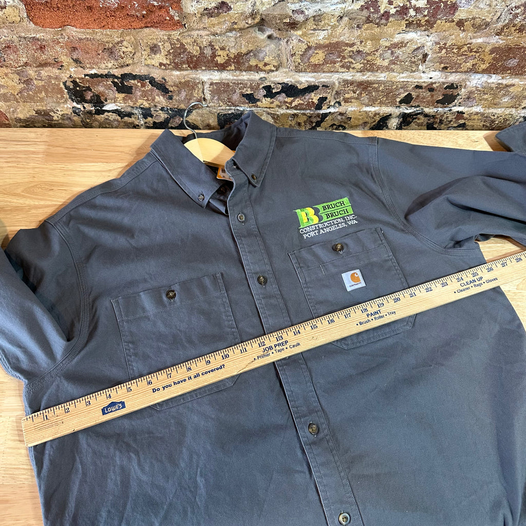 Carhartt shirt button up Long Sleeve Work Shirt Gray Casual trade mens XL