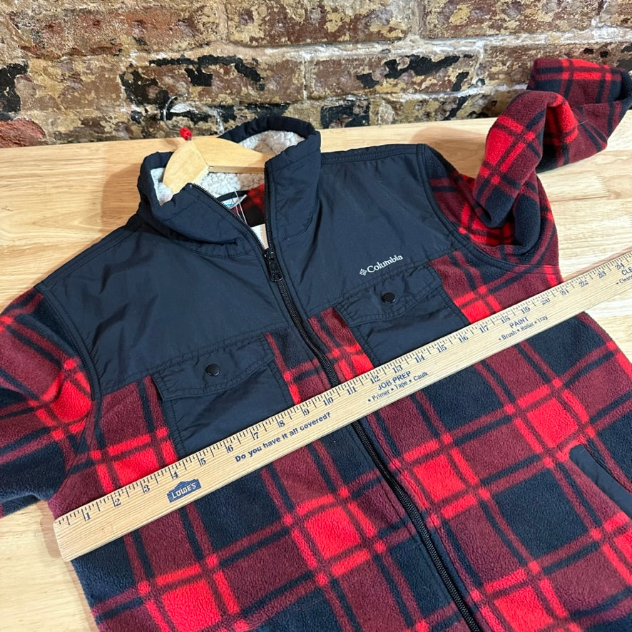 Columbia Womens Large Red Plaid Fleece Jacket