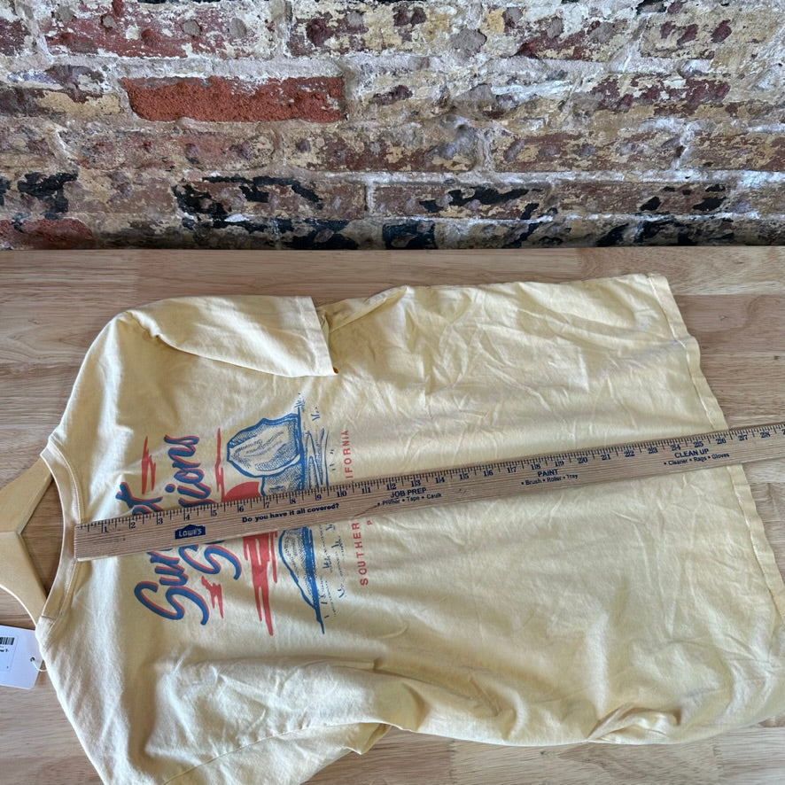 prAna Mens T-Shirt Size XL Yellow Short Sleeve Sunset Sessions So California