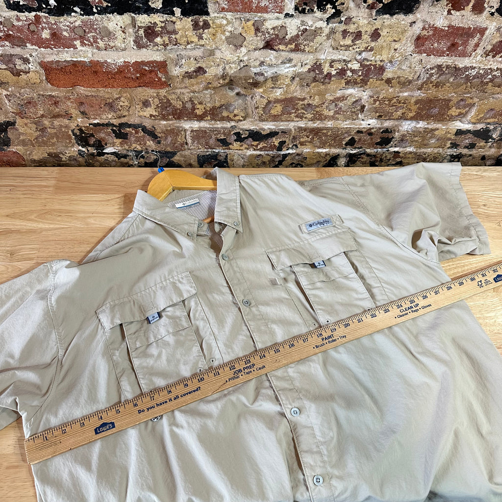Columbia PFG Short Sleeve Outdoor Button Up Shirt Tan Mens 2XL Fishing